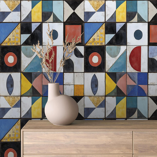 Papier Peint Motif Carreaux Vintage Style Méditerranéen Élégant