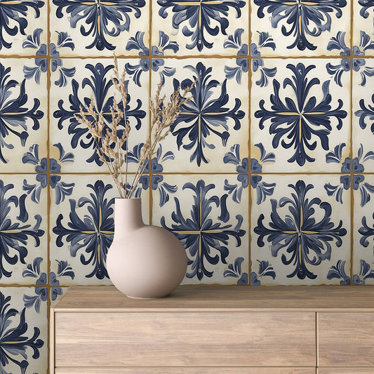 Papier Peint Motif Carreaux Vintage Style Méditerranéen Élégant