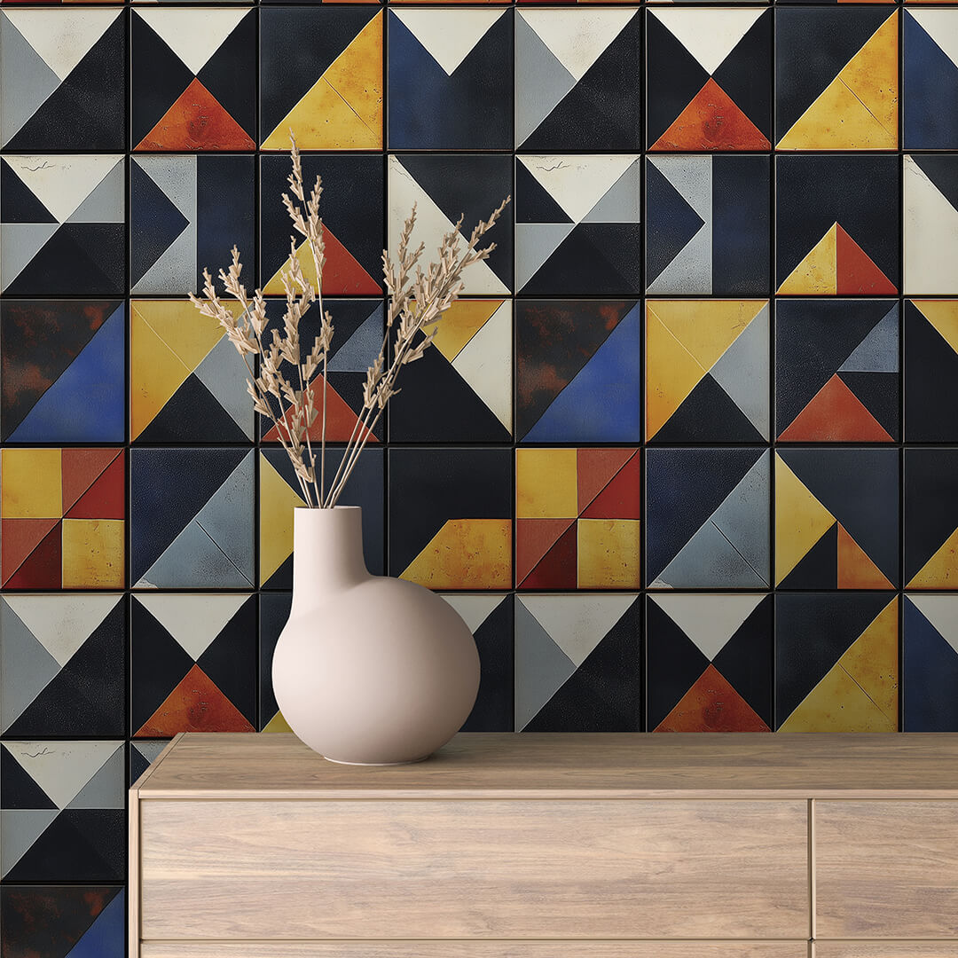 Papier Peint Motif Carreaux Vintage Style Méditerranéen Élégant