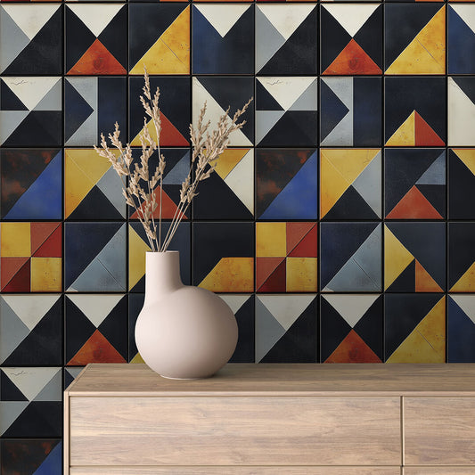 Papier Peint Motif Carreaux Vintage Style Méditerranéen Élégant