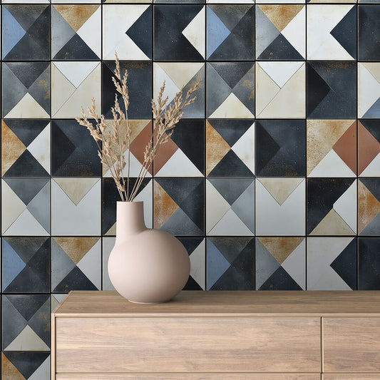 Papier Peint Motif Carreaux Vintage Style Méditerranéen Élégant