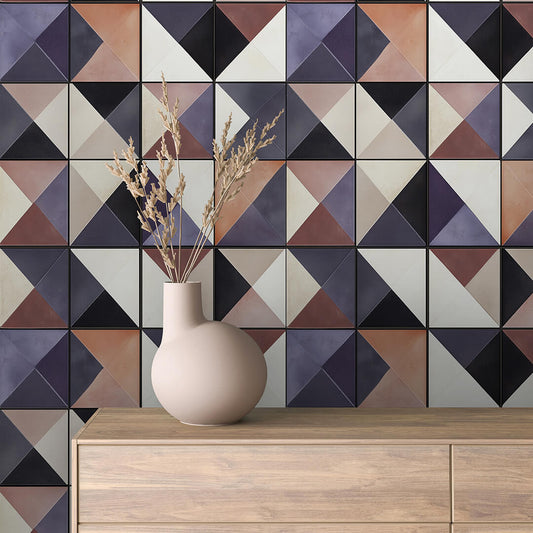 Papier Peint Motif Carreaux Vintage Style Méditerranéen Élégant