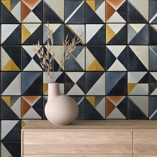 Papier Peint Motif Carreaux Vintage Style Méditerranéen Élégant