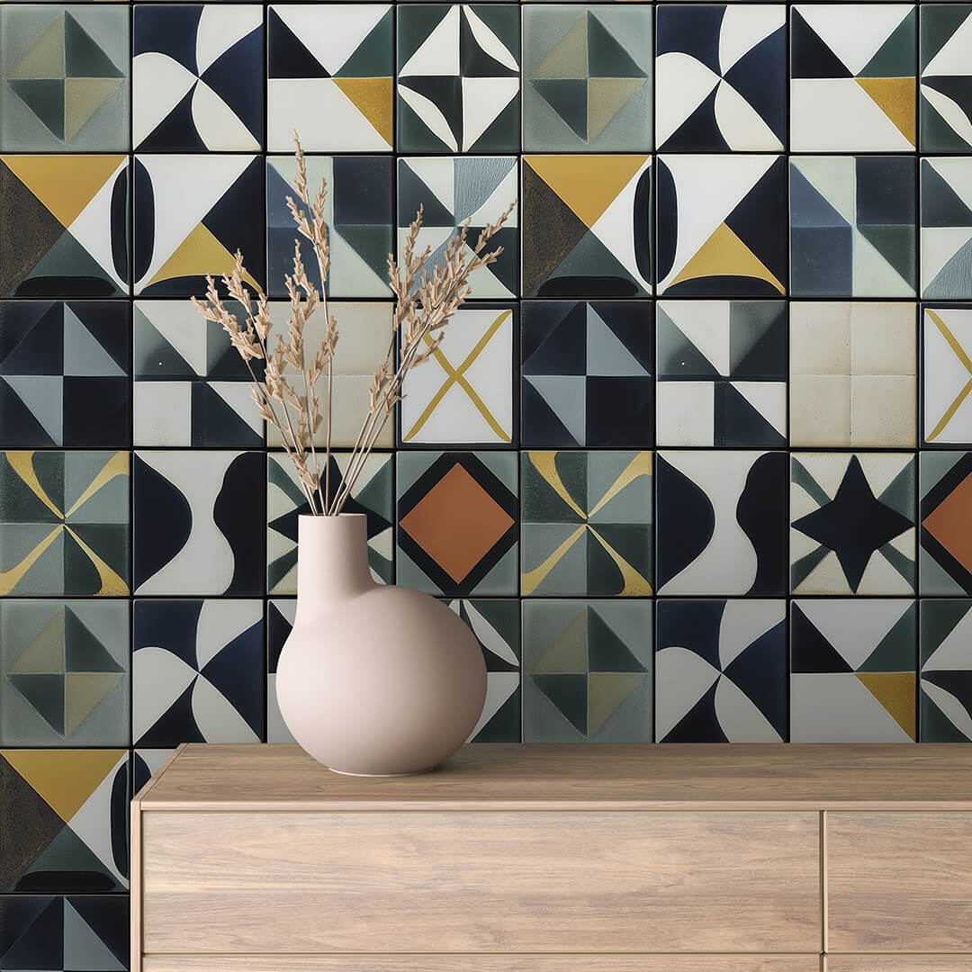 Papier Peint Motif Carreaux Vintage Style Méditerranéen Élégant