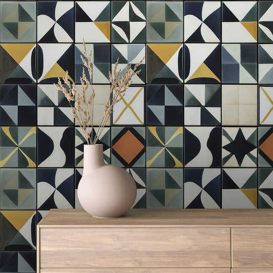 Papier Peint Motif Carreaux Vintage Style Méditerranéen Élégant