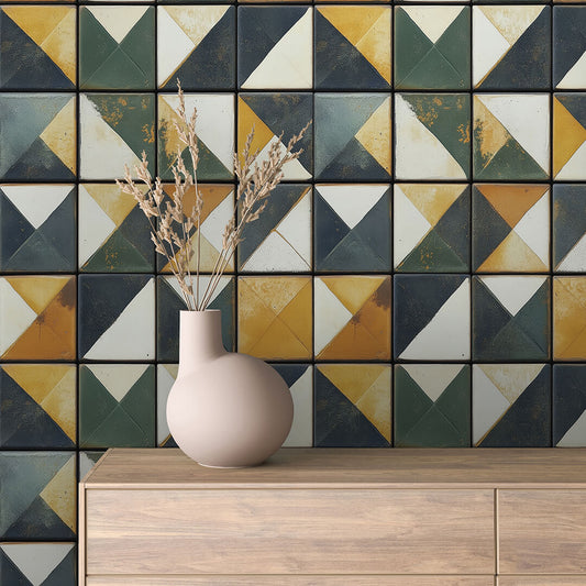 Papier Peint Motif Carreaux Vintage Style Méditerranéen Élégant