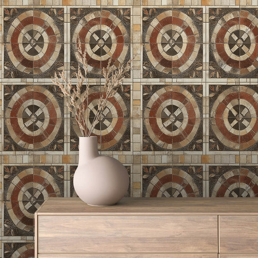 Papier Peint Motif Carreaux Vintage Style Méditerranéen Élégant