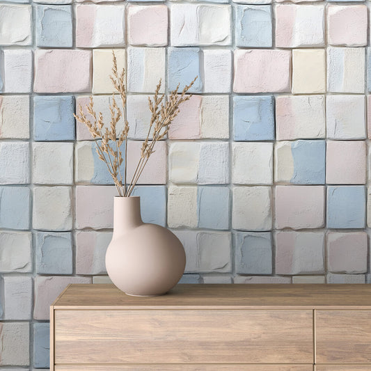 Papier Peint Motif Carreaux Vintage Style Méditerranéen Élégant