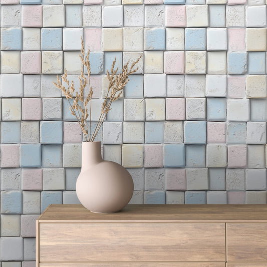 Papier Peint Motif Carreaux Vintage Style Méditerranéen Élégant