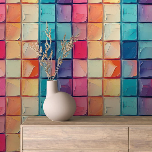 Papier Peint Motif Carreaux Vintage Style Méditerranéen Élégant