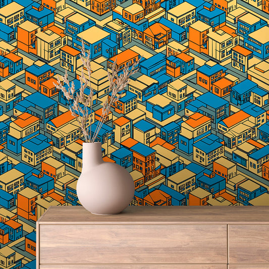 Papier Peint Enfant Ville Colorée Univers Ludique et Créatif