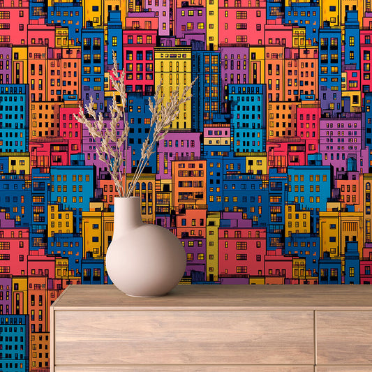 Papier Peint Enfant Ville Colorée Univers Ludique et Créatif