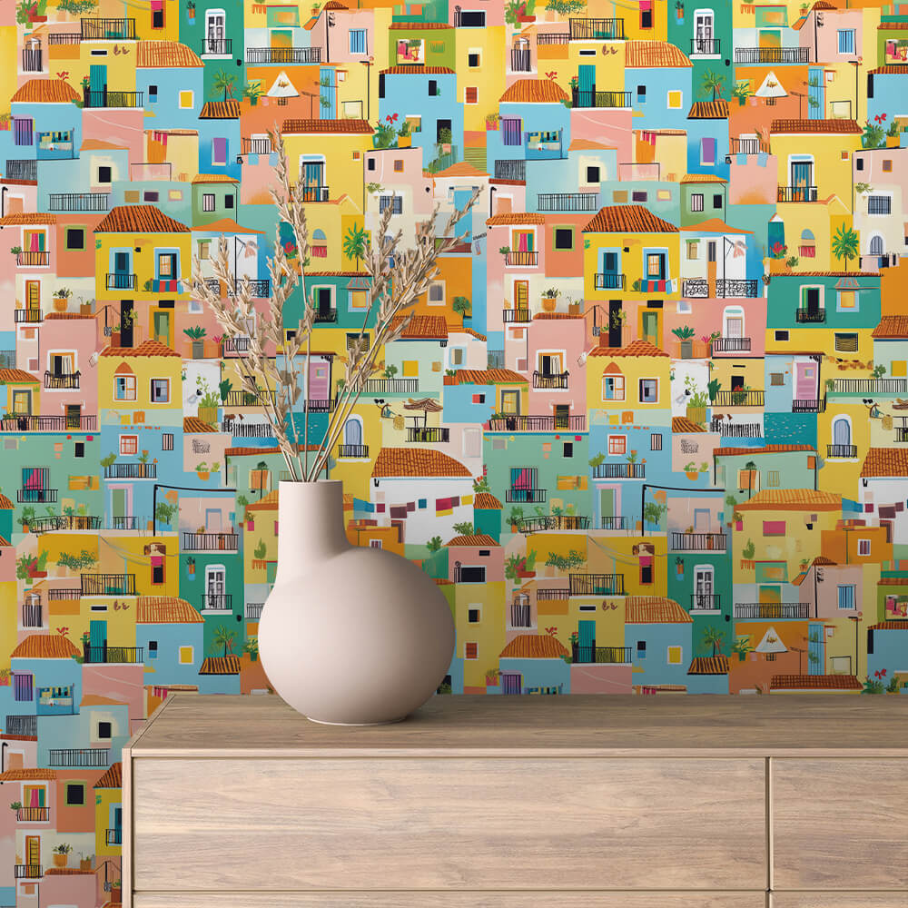 Papier Peint Enfant Ville Colorée Univers Ludique et Créatif