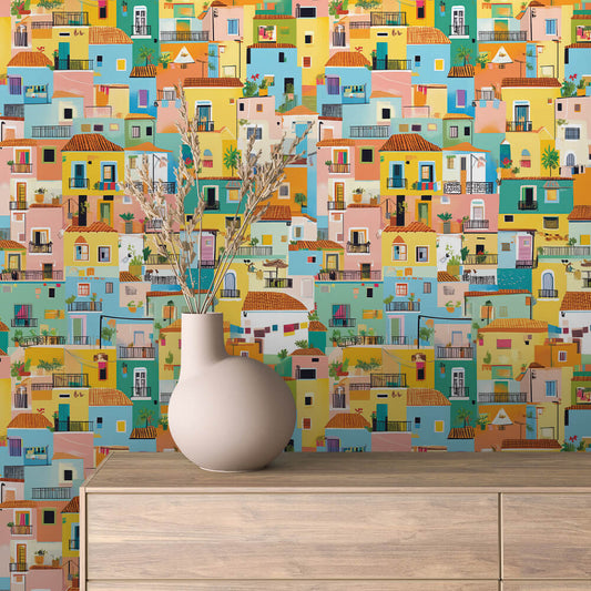 Papier Peint Enfant Ville Colorée Univers Ludique et Créatif