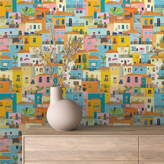 Papier Peint Enfant Ville Colorée Univers Ludique et Créatif