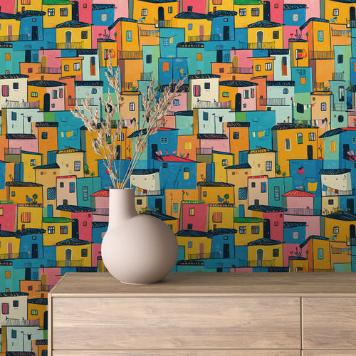 Papier Peint Enfant Ville Colorée Univers Ludique et Créatif