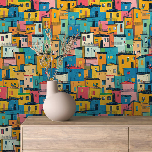 Papier Peint Enfant Ville Colorée Univers Ludique et Créatif