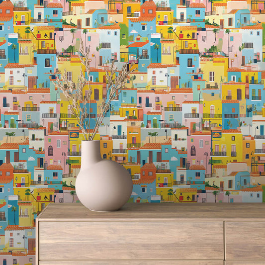 Papier Peint Enfant Ville Colorée Univers Ludique et Créatif